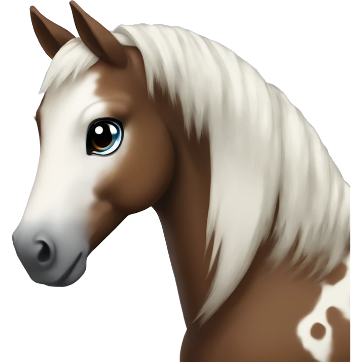 Brown and white spotted pony black hair and blue eyes  emoji