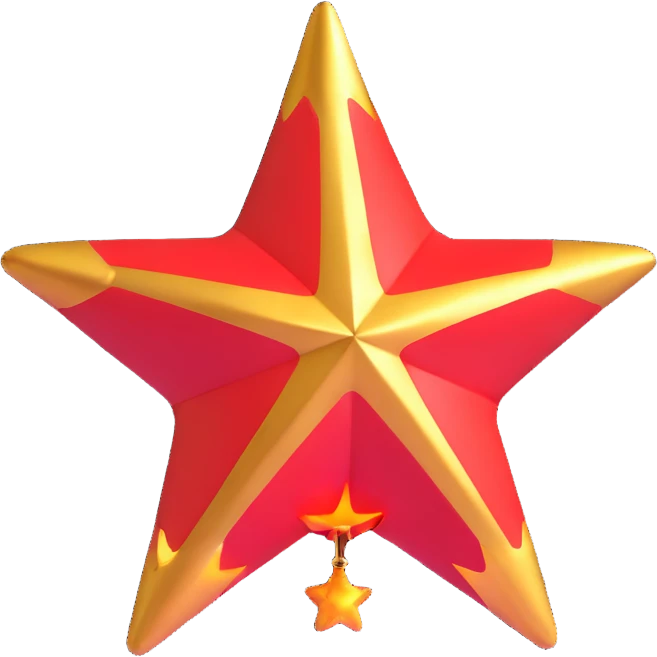 Morning Star symbol with red helium-3 flame inside golden star emoji