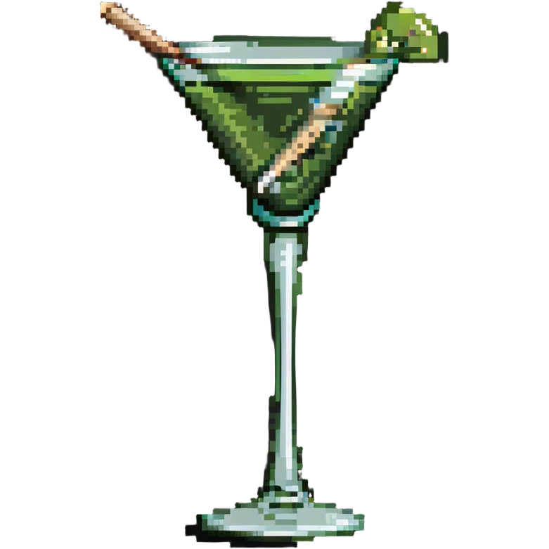 simple martini glass with colorless liquid, just showing glass outline with minimal liquid representation, green olive on toothpick at bottom emoji