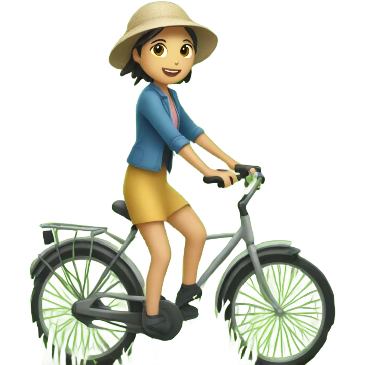 girl riding a bicycle in rice fields emoji