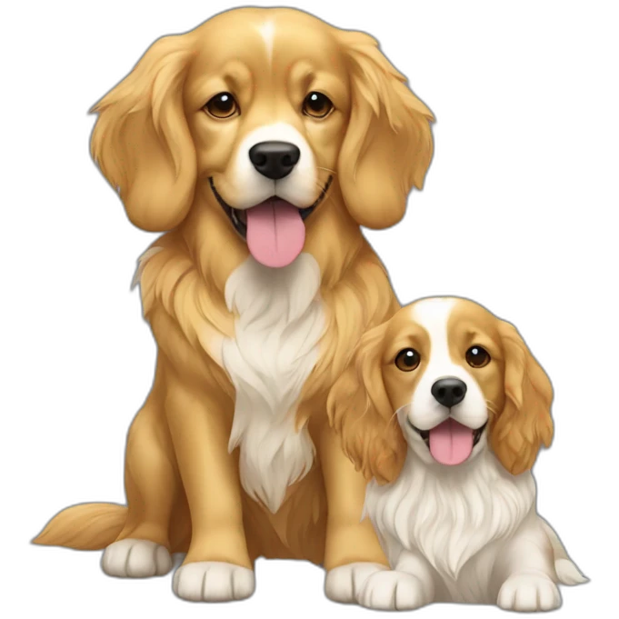 Golden retriever dog having tee with King Charles emoji
