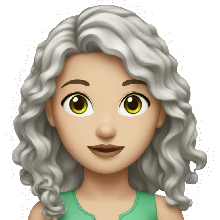 woman brown wavy hair green eyes super white skin emoji
