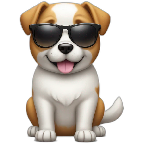 Dog with sunglasses with a marshmellow emoji