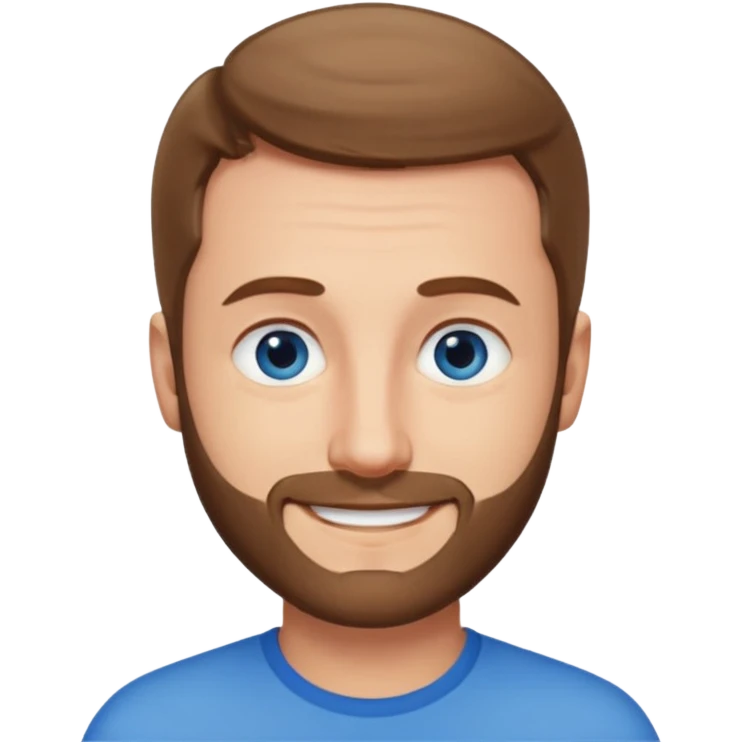 homme yeux bleus presque chauve mais encore avec des cheveux clairsemées et une barbe courte moins de chevaux et sourir emoji