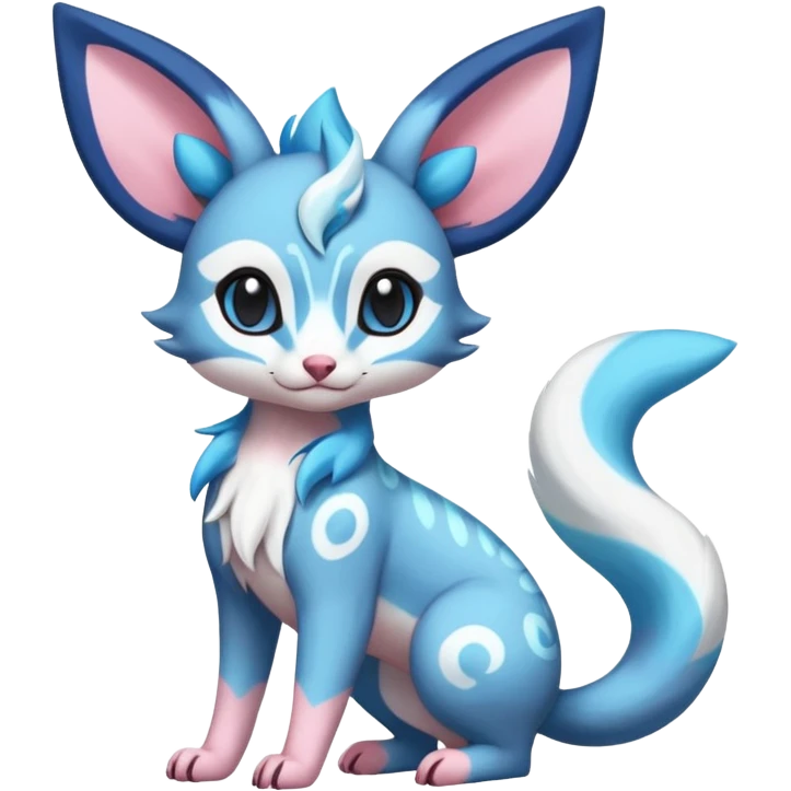 Rare realistic cute adorable epic aesthetic colorful Amaura-Sylveon-Glaceon-Civet-Genet-species-Fakemon-hybrid-creature, with markings, full body emoji