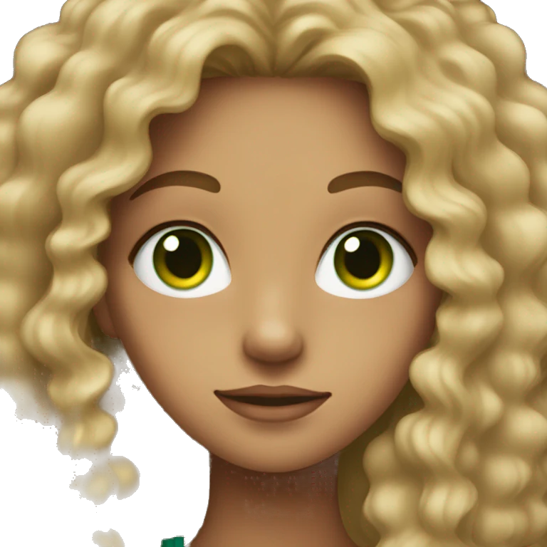 girl with dirty blonde long curly hair and green eyes emoji