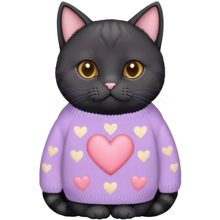 
black british cat in cute pastel sweater with hearts emoji
