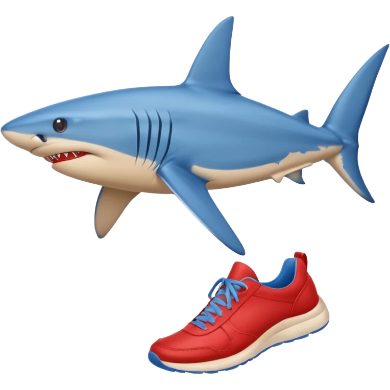 A blue shark with blue human legs and red sneakers emoji