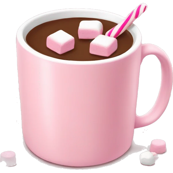 Light pink mug with hot chocolate and marshmallows with pink sprinkles  emoji