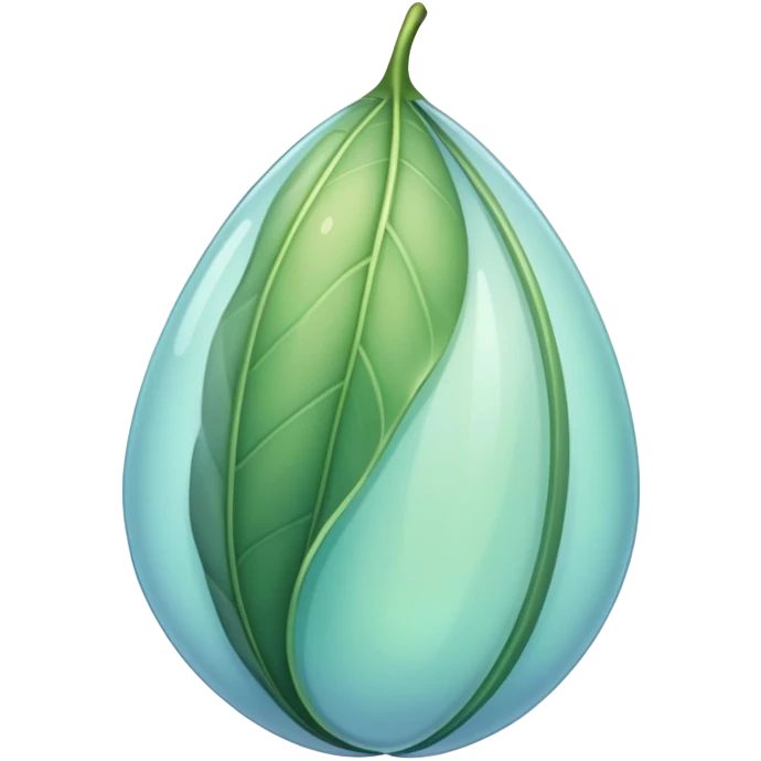 floating cocoon leaf, soft curves, subtle glow, green-blue hues, earth undertones emoji