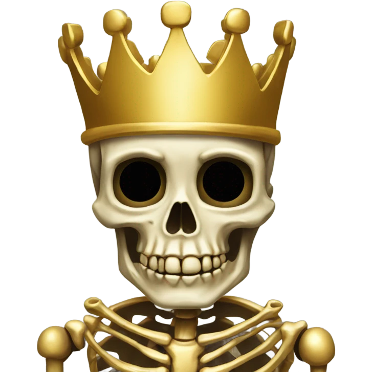 Make a skeleton with a bob and make sure the skeleton has a gold crown and is wearing a golden dress emoji