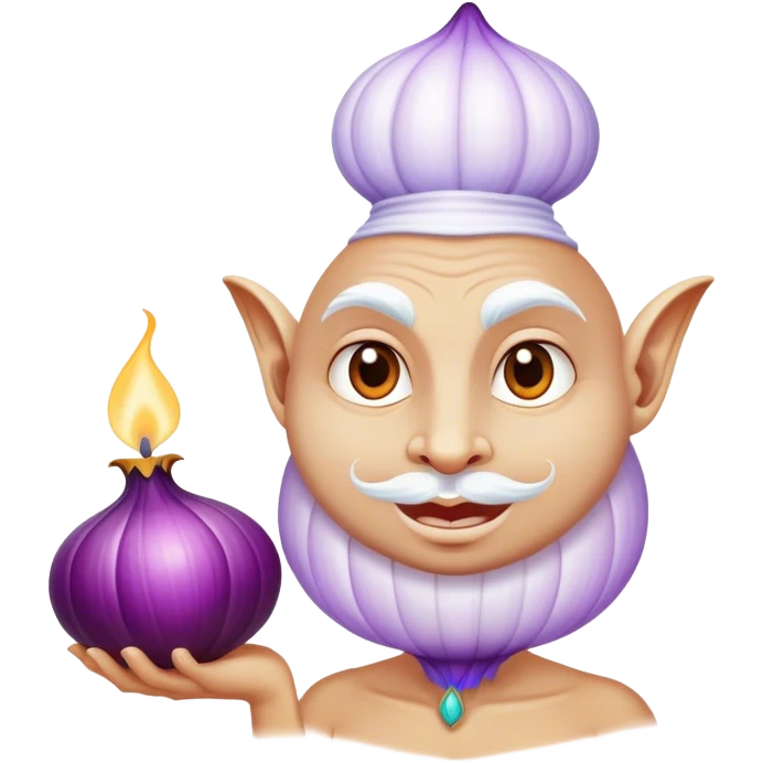 The white Genie of the Lamp, holding a big violet onion  emoji