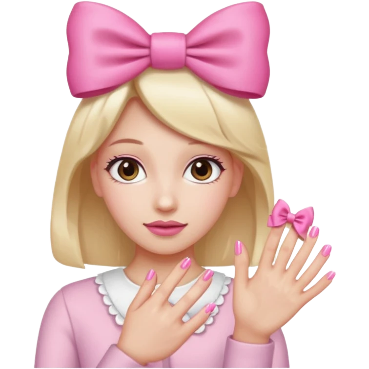 Uñas rosas con piel blanca y un moño emoji