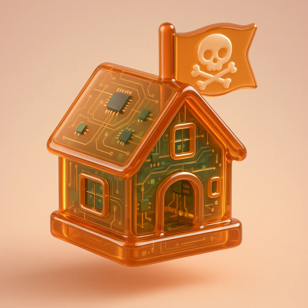old pirate's house with skull flag emoji