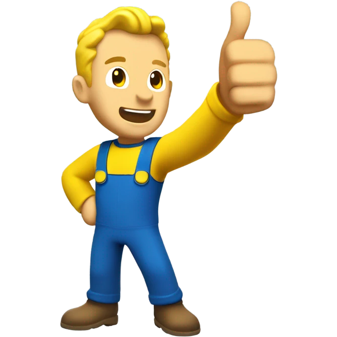 Vault boy holding thumbs up, winking. Wearing a blue and yellow jump suit  emoji