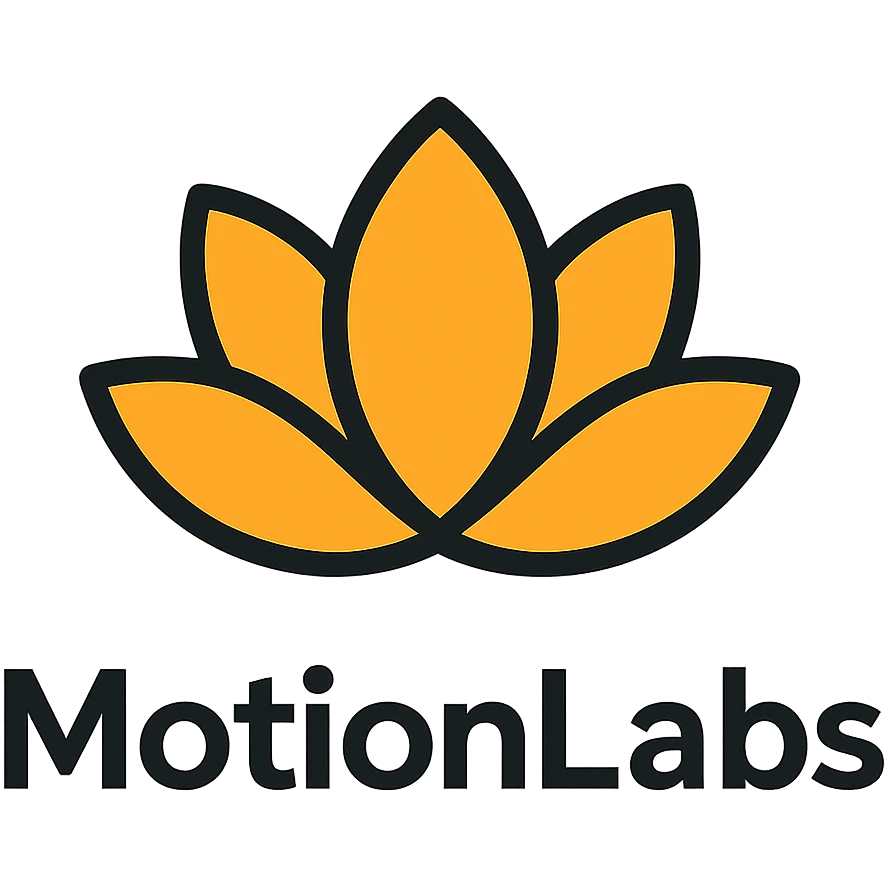 minimalist luxury logo for MotionLabs with lotus motif, colors #ffa31a, #1b1b1b, #ffffff, black background emoji
