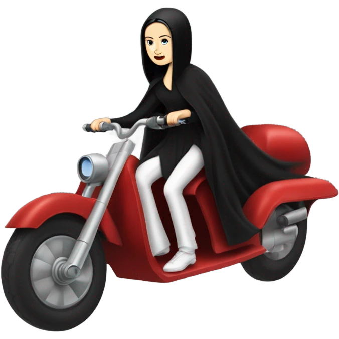 Jedi teen Morticia Addams flying a red Zephyr-J antigravity speeder bike  emoji