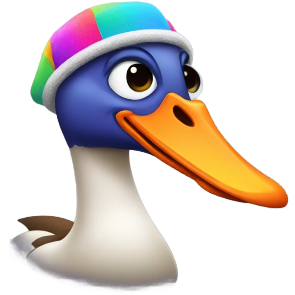 A silly goose wearing a spinny hat emoji