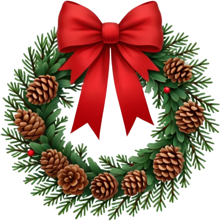 Christmas wreath with long bow and pinecones emoji