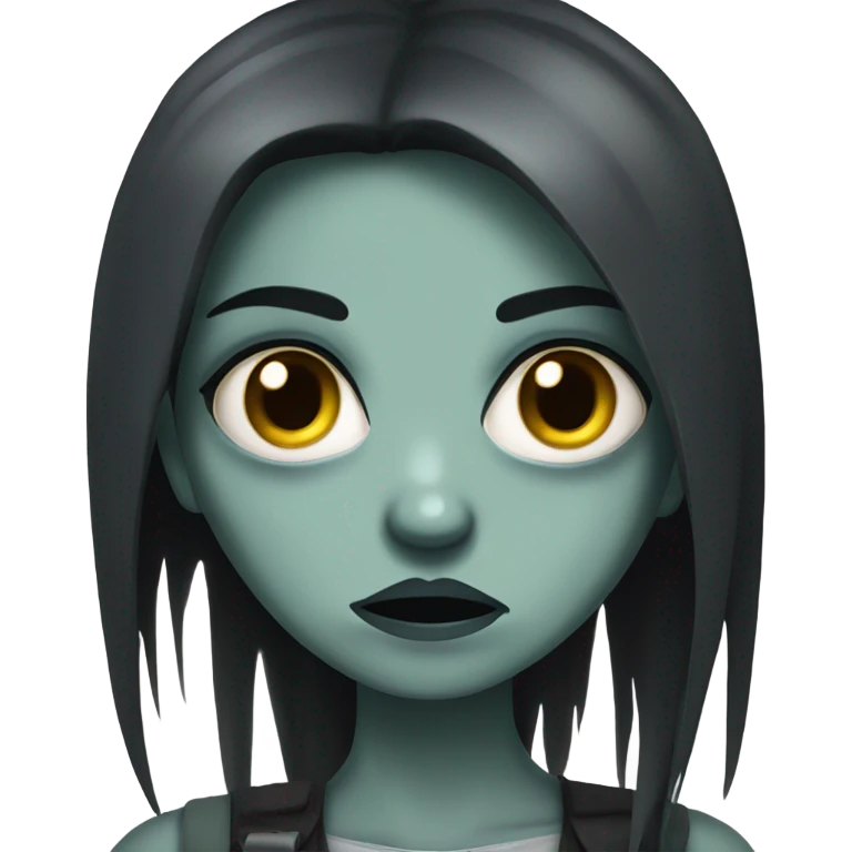 girl zombie with black long hair with teeth and serious face  emoji