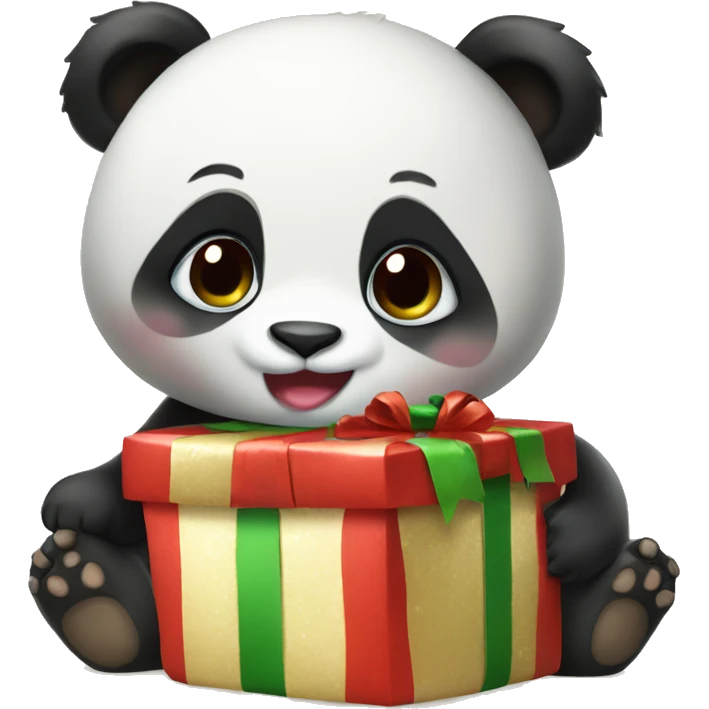 Baby panda opening Christmas present emoji