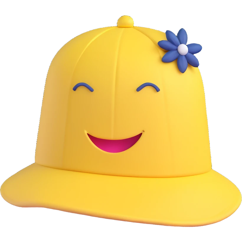 Change the color of the embroidered 100 emoji to navy blue and make the hat a pastel yellow, keeping the 3D emoji style with no background. emoji