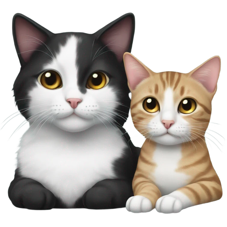 Black and white cat and tabby cat lay together  emoji