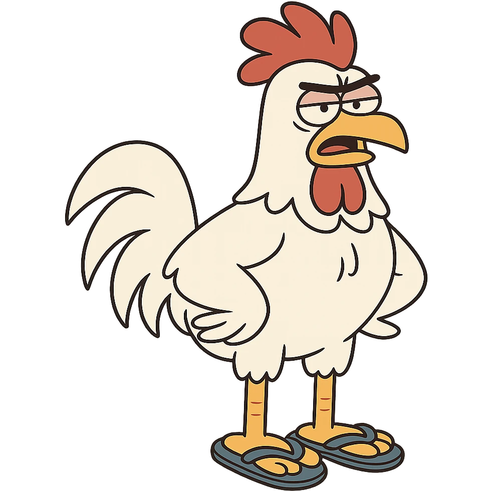 flat toon style white rooster wearing flip-flops emoji
