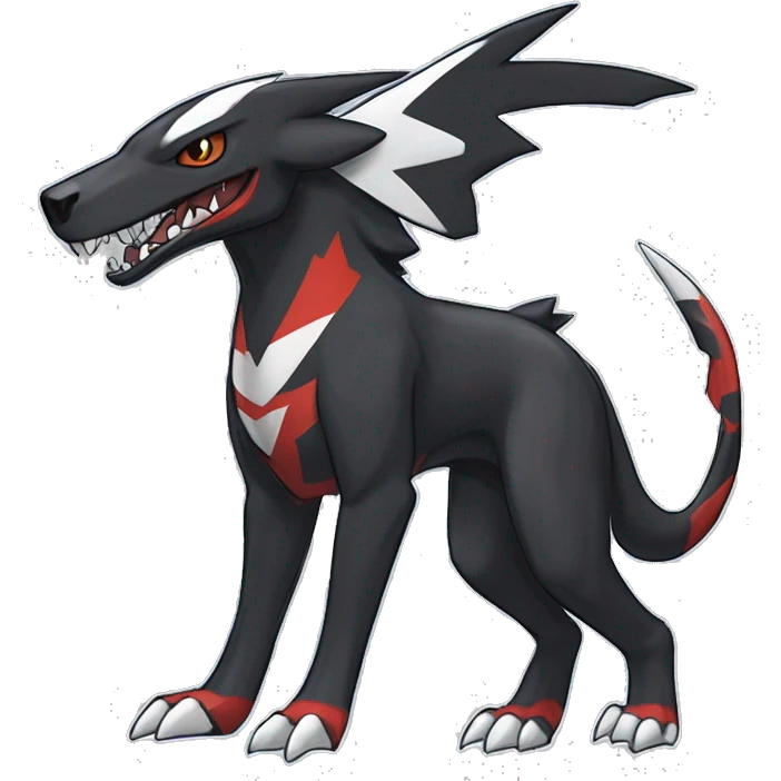Black Cool Edgy Nargacuga-Houndoom-Garchomp Fakémon Digimon with Red and white Edgy markings, full body, outlined emoji