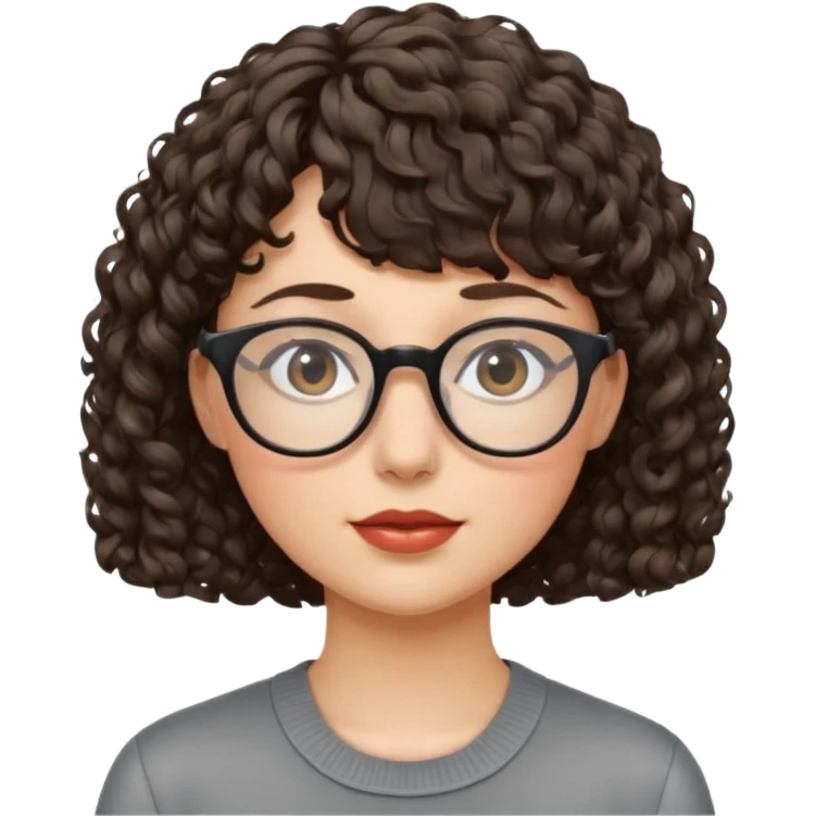 Gótica,cabelo cacheado curto com franja,branca e usa óculos  emoji