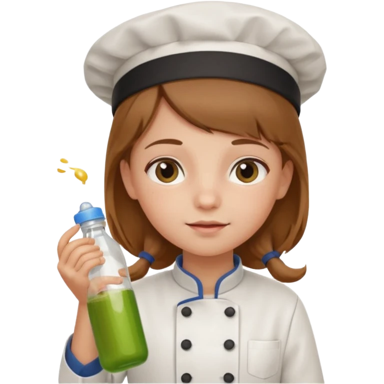 girl kid italian chef, uniform, holding feeding bottle emoji