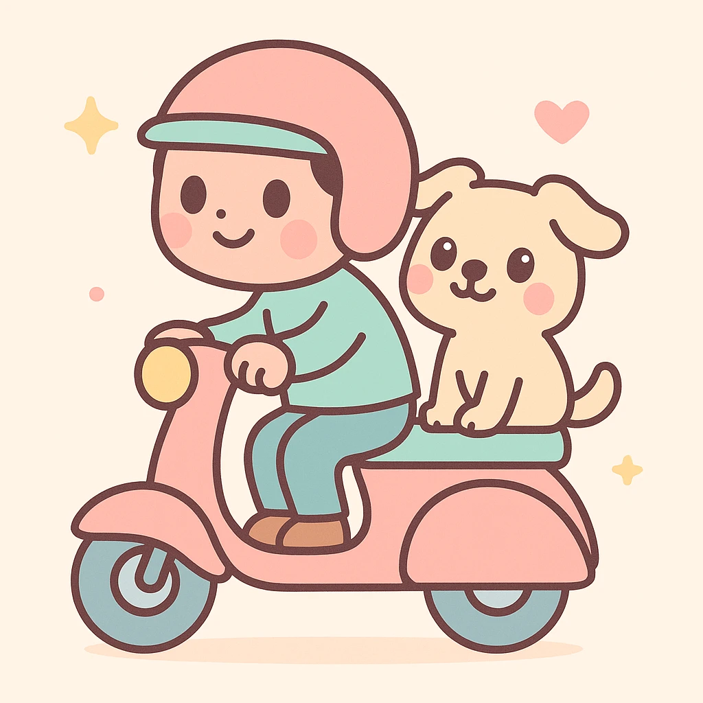 man and his pet dog riding a vespa emoji