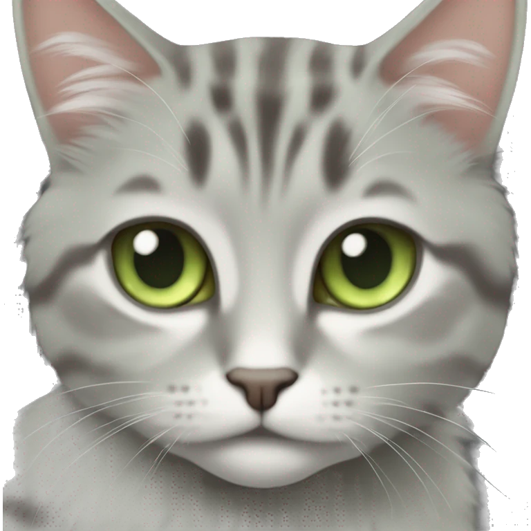 Grey fluffy pale green eyes tabby cat emoji