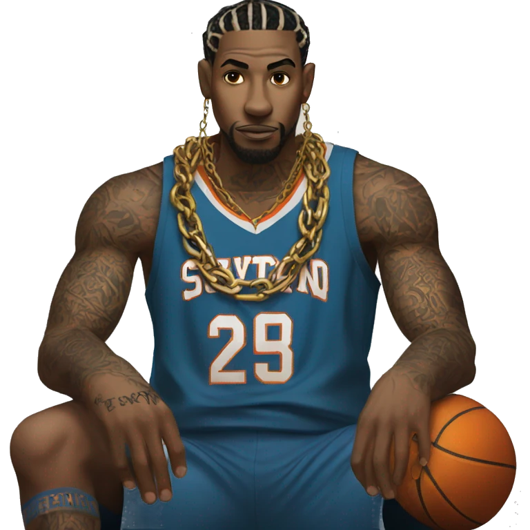 basketball player with chains on his legs and tattoos emoji
