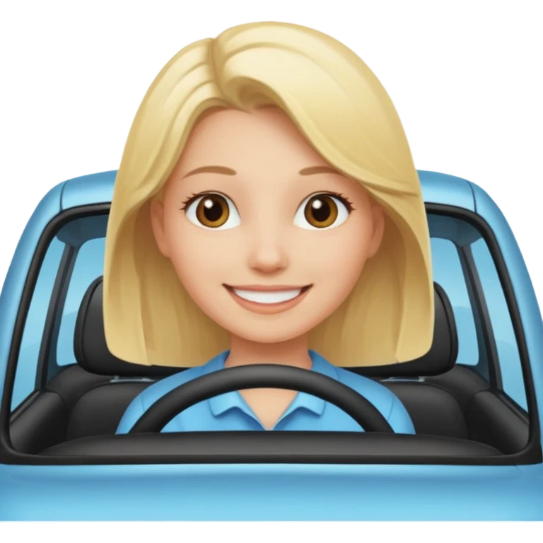 blonde girl smiling in car emoji