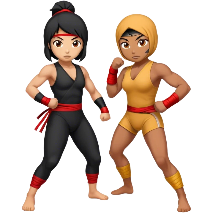 An asian ninja girl vs middle-east wrestling fighter  emoji