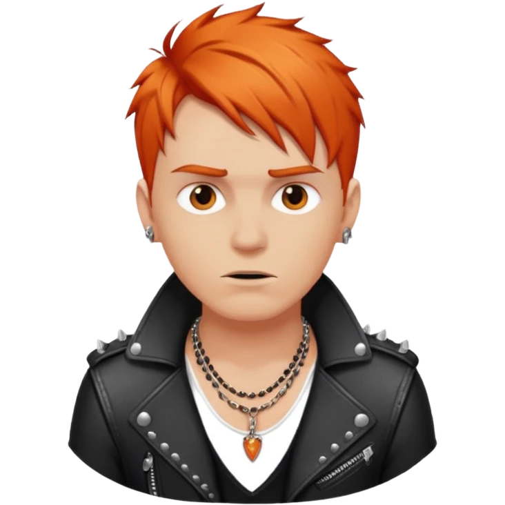 rebellious white guy, rock singer, short orange-red hair, studded leather necklace emoji