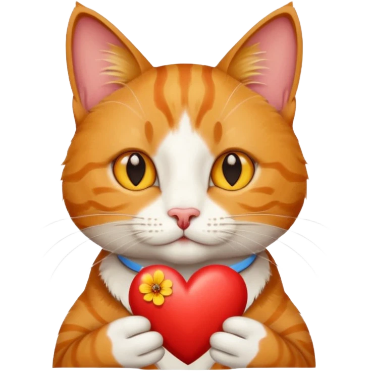 Male cat holding heart and flower emoji