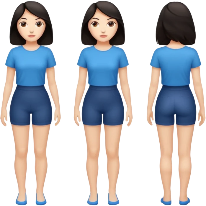 white woman dark hair full body two front views, two back views, two side views. Make it transparent background. emoji