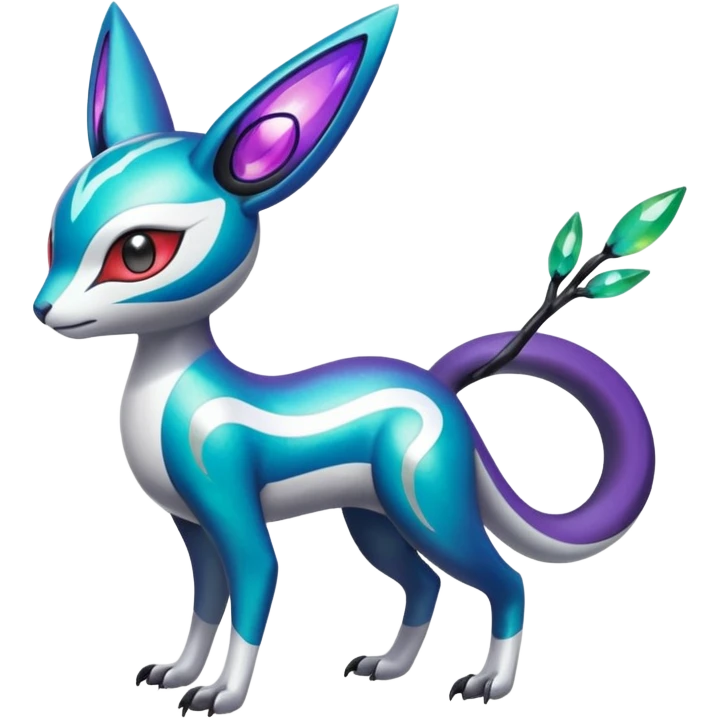 Shiny Colorful Futuristic Oriental Painted Asian Vernid-Trico-Meloetta-Latias-Koraidon-Peppercat-Protogen-Pokémon-Digimon-Fakémon-fusion-hybrid-creature emoji
