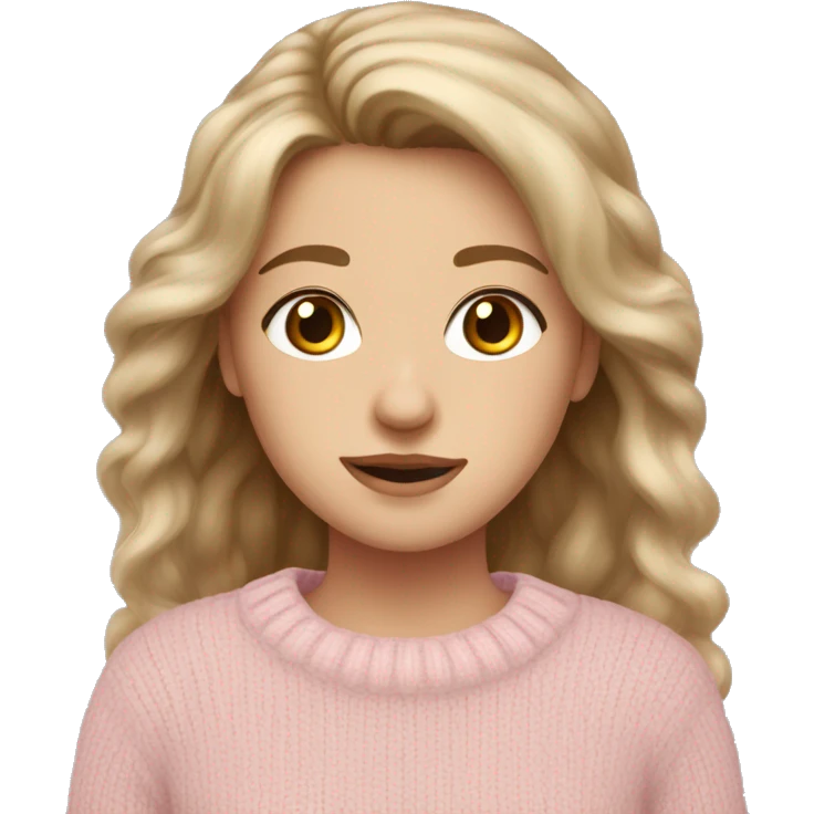 Pretty girl with hazel eyes, dark blonde hair and light pink wool jumper  emoji