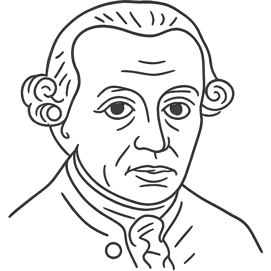 a hand drawn black outline portrait of Immanuel Kant with similar size eyes based a famous painting of him emoji