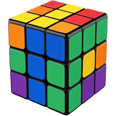 A 3x3 Rubik's Cube with rainbow colors: purple, blue, green, yellow, orange, red, minimalist iOS emoji style emoji