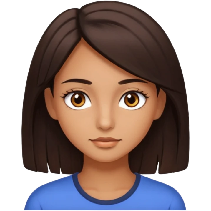 girl with brown eyes, long eyelashes, layerd mid length hair dark brown, tanned skin emoji