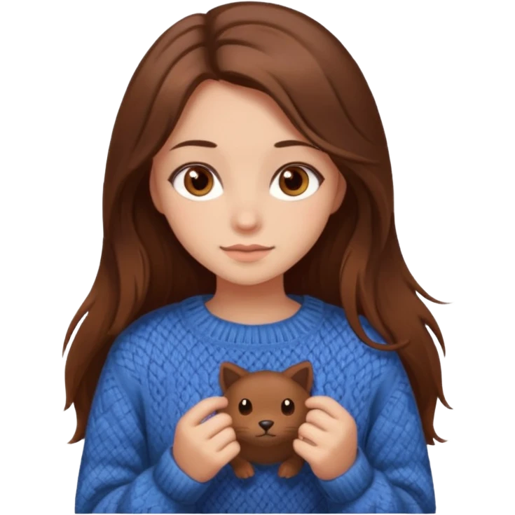 Cozy girl with long brown hair and brown eyes emoji