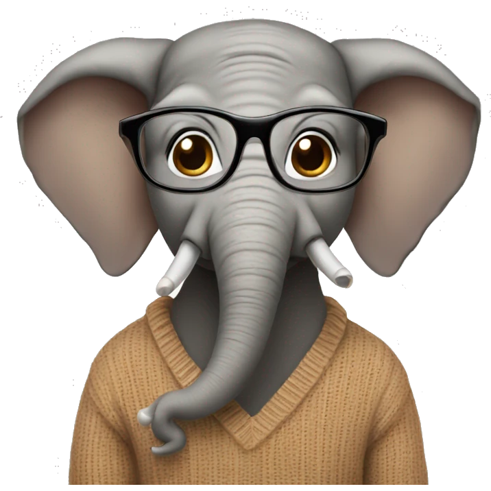 Elephant wearing brown sweater and glasses emoji