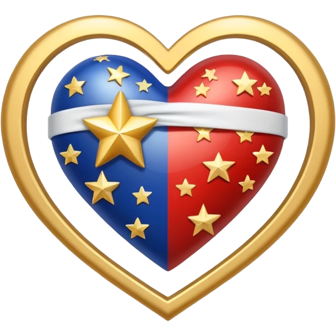 Patriotic heart white ribbon and gold stars emoji