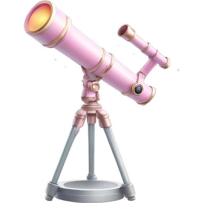 Pastel Pink Telescope "A pastel pink telescope with glowing lenses, shimmering accents, and a magical stardust effect surrounding its viewfinder." emoji