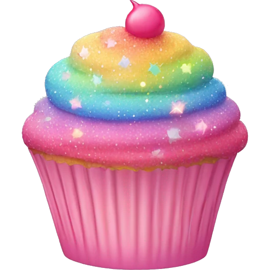 Pink cupcake with pastel rainbow sparkles emoji