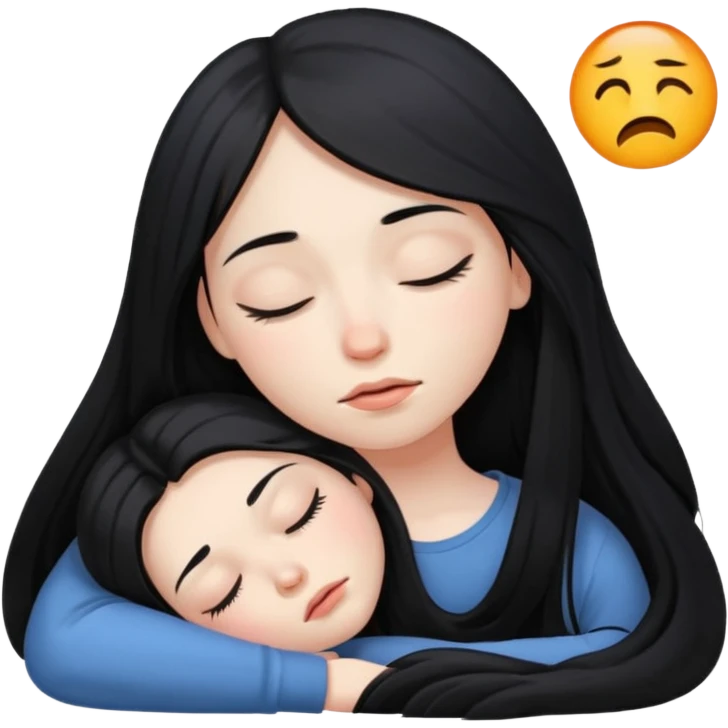 Girl long black hair, pale skin, sleepy  emoji